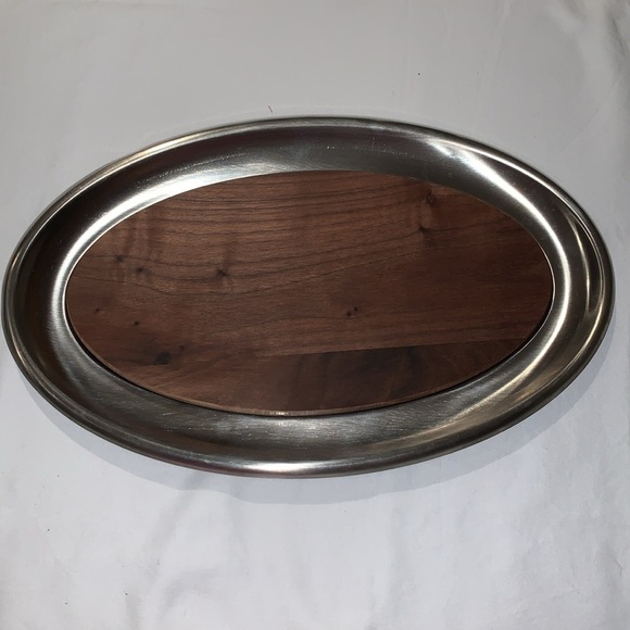Vintage Beautiful Gently Loved Stainless Tray w Walnut Insert by Vollrath - Picture 2 of 12